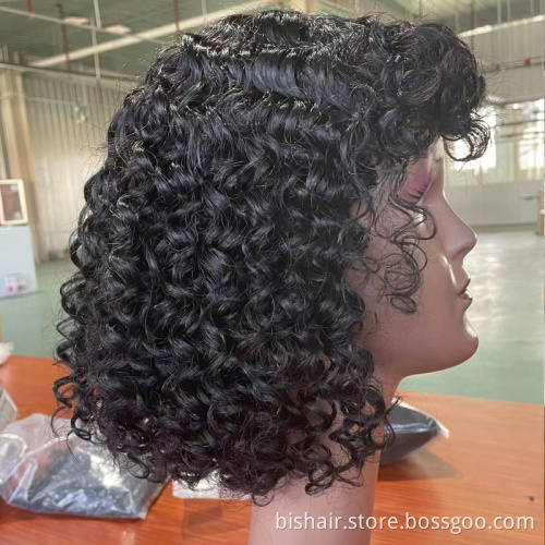 Cheap Machine Made Wig 100% Brazilian Human Hair Pixie Cut Wigs Short Kinky Curly Non Lace Wigs with Bangs for Women